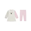 Completo 2 pz neonata felpa e leggings con ricamo orecchie crema