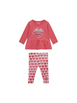 Completo 2 pz neonata t-shirt e leggings fantasia cuori fucsia