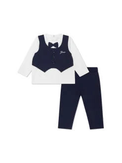 Completo 2 pz neonato cerimonia t-shirt con gilet e papillon e pantalo