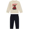 Completo 2 pz neonato felpa ricamo teddy e pantalone sabbia