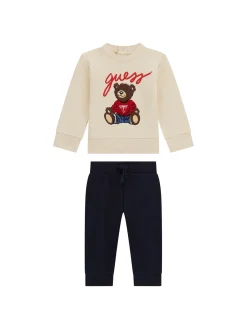 Completo 2 pz neonato felpa ricamo teddy e pantalone sabbia