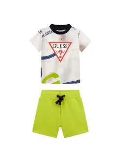 Completo 2 pz neonato t-shirt stampa logo e shorts blu/lime