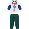 Completo 2 pz neonato t-shirt colorblock stampa teddy e pantalone bian