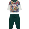 Completo 2 pz neonato t-shirt stampa allover teddy e pantalone verde