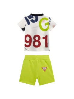 Completo 2 pz neonato t-shirt stampa logo e shorts blu/lime