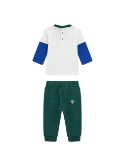 Completo 2 pz neonato t-shirt colorblock stampa teddy e pantalone bian