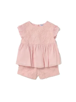 Completo blusa e bermuda in tulle rosa