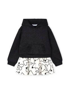 Completo due pezzi maglia e gonna nero/bianco