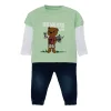Completo due pezzi neonato jeans e t-shirt verde