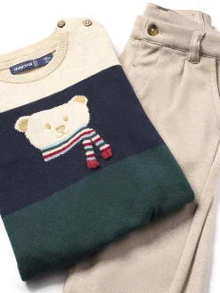 Completo due pezzi pantalone e maglione beige/blu