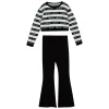 Completo maglia a righe e pantalone nero multi