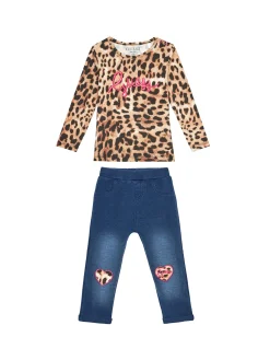Completo maglia fantasia leopard e jeggins ricamo