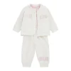 Completo neonata body, felpa con zip e pantalone in cotone crema