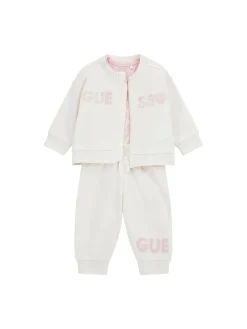 Completo neonata body, felpa con zip e pantalone in cotone crema