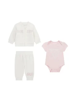 Completo neonata body, felpa con zip e pantalone in cotone crema