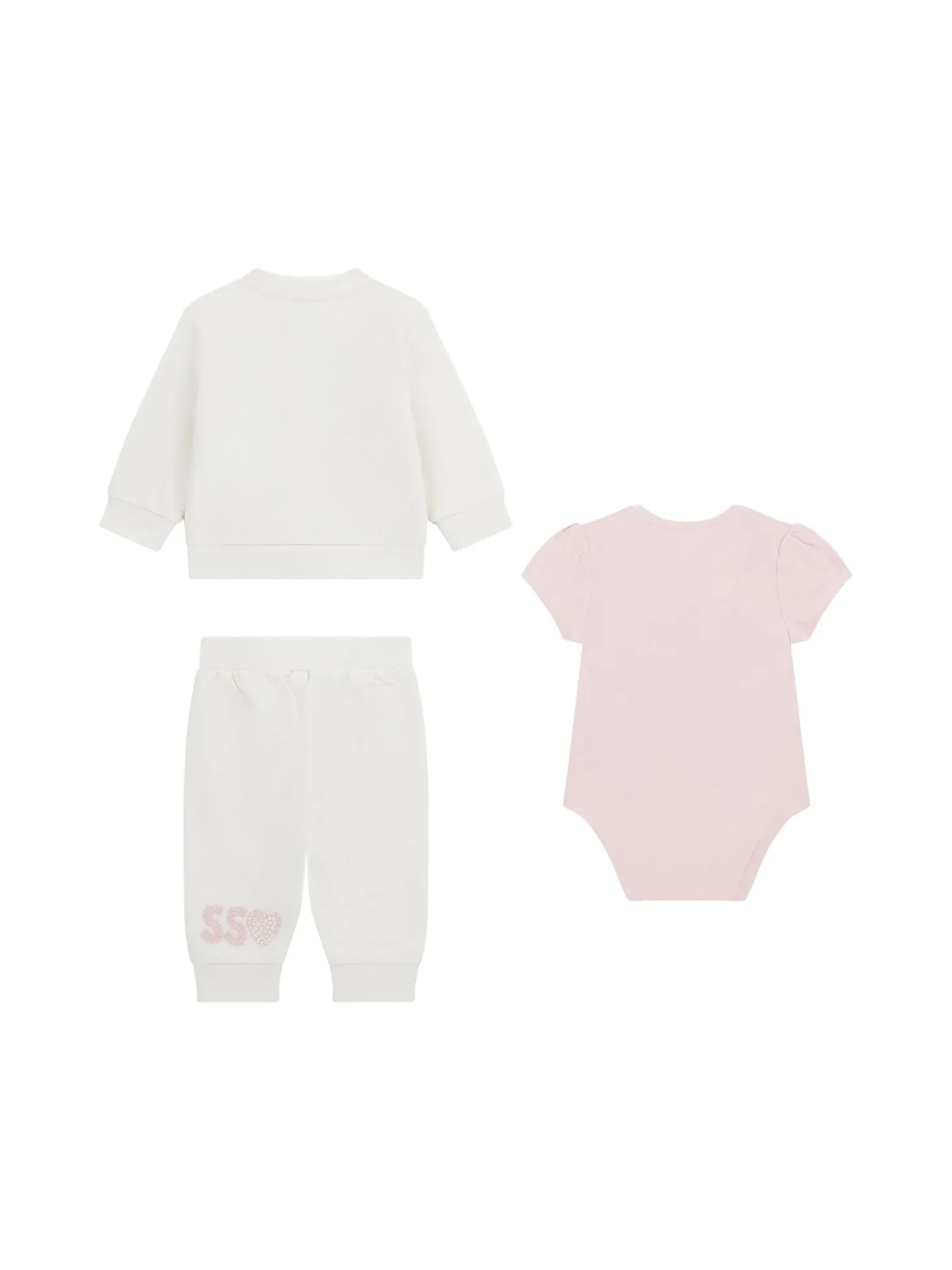 Completo neonata body, felpa con zip e pantalone in cotone crema