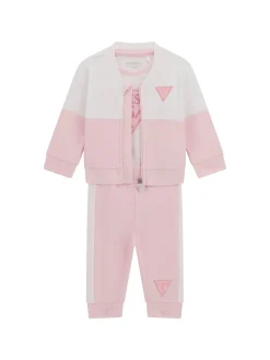 Completo neonata felpa con zip, body e pantalone rosa