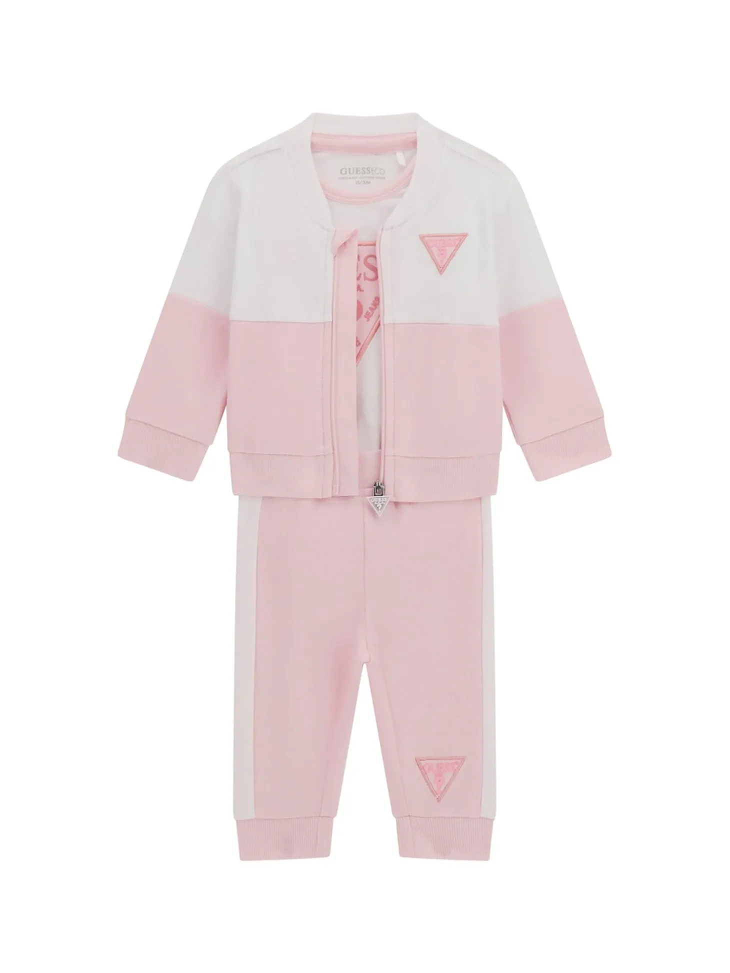 Completo neonata felpa con zip, body e pantalone rosa