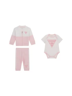 Completo neonata felpa con zip, body e pantalone rosa