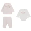 Completo neonato 3 pz felpa pantalone e body rosa