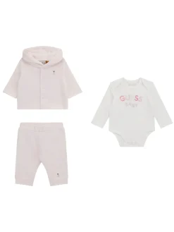 Completo neonato 3 pz felpa pantalone e body rosa