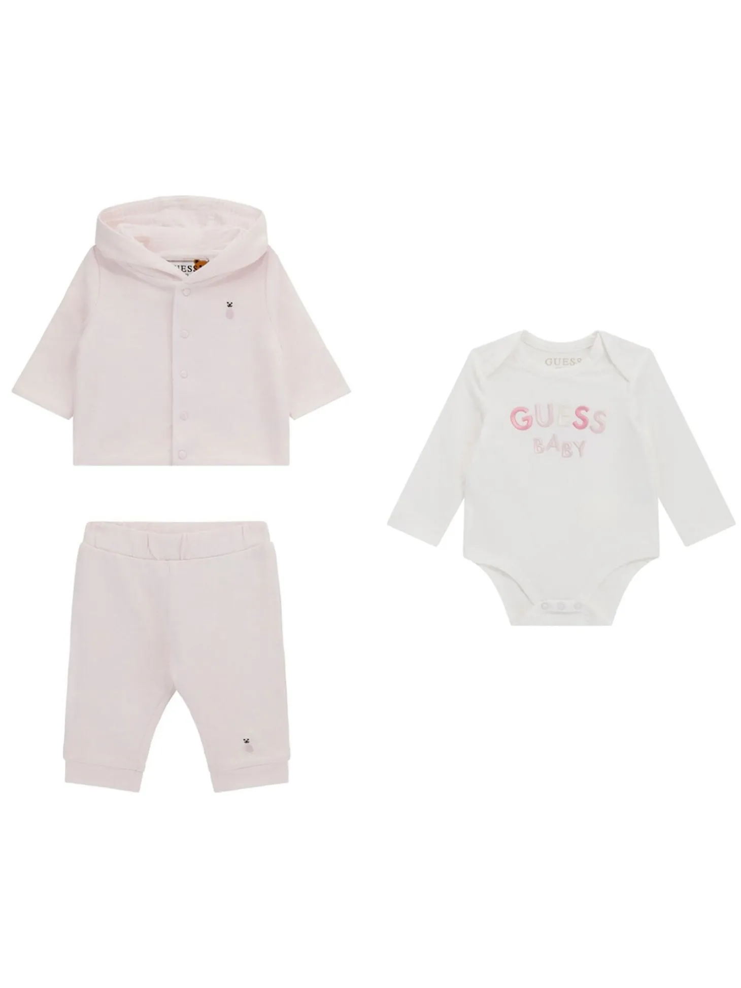 Completo neonato 3 pz felpa pantalone e body rosa