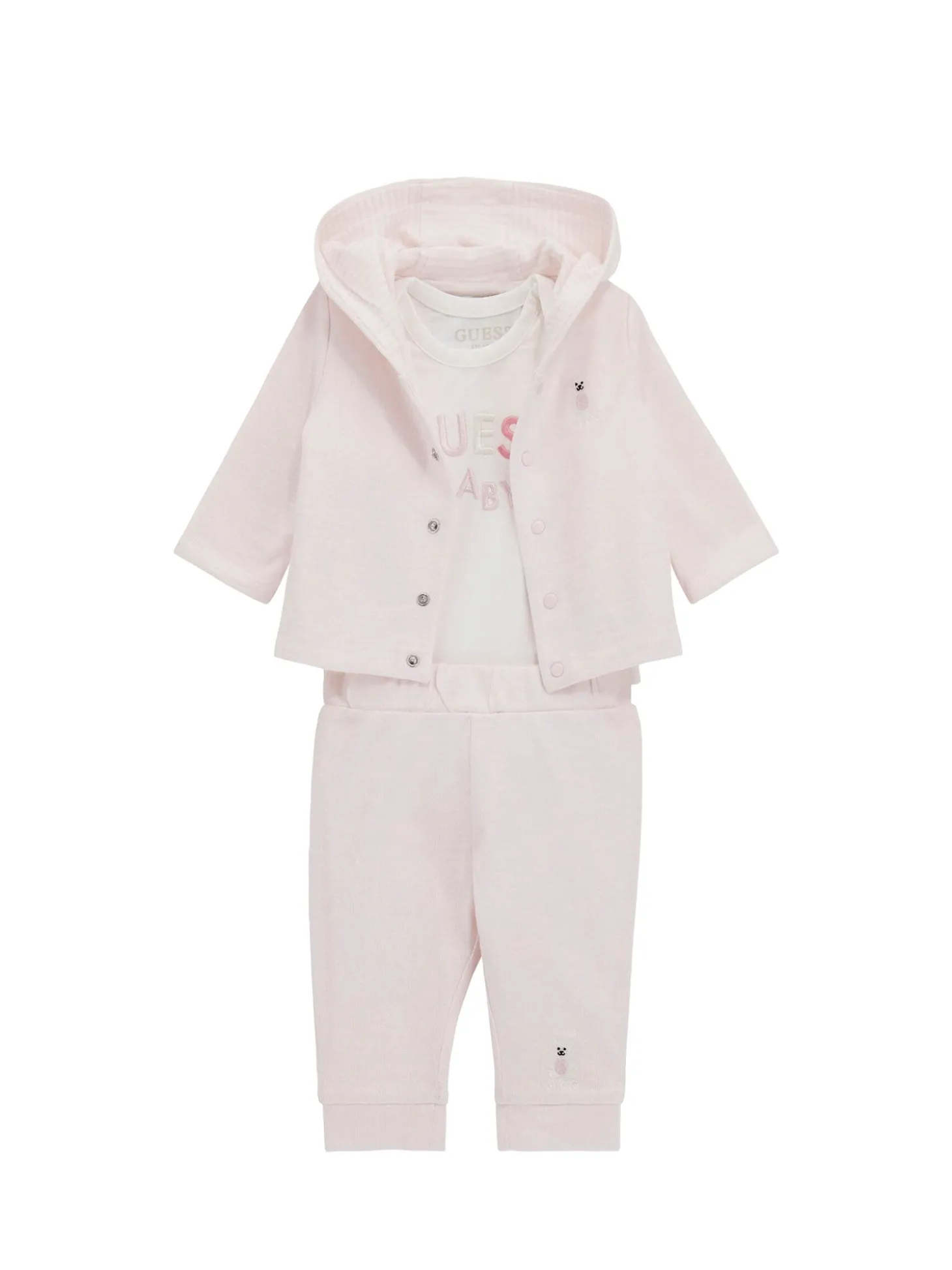 Completo neonato 3 pz felpa pantalone e body rosa