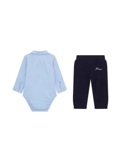 Completo neonato body e pantalone con ricamo logo celeste
