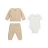 Completo neonato body, felpa e pantalone ricamo sabbia