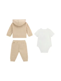 Completo neonato body, felpa e pantalone ricamo sabbia