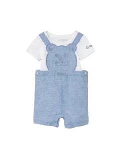 Completo neonato boy e salopette orsetto bianco/denim