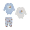 Completo neonato due body e pantalone stampa bianco/celeste