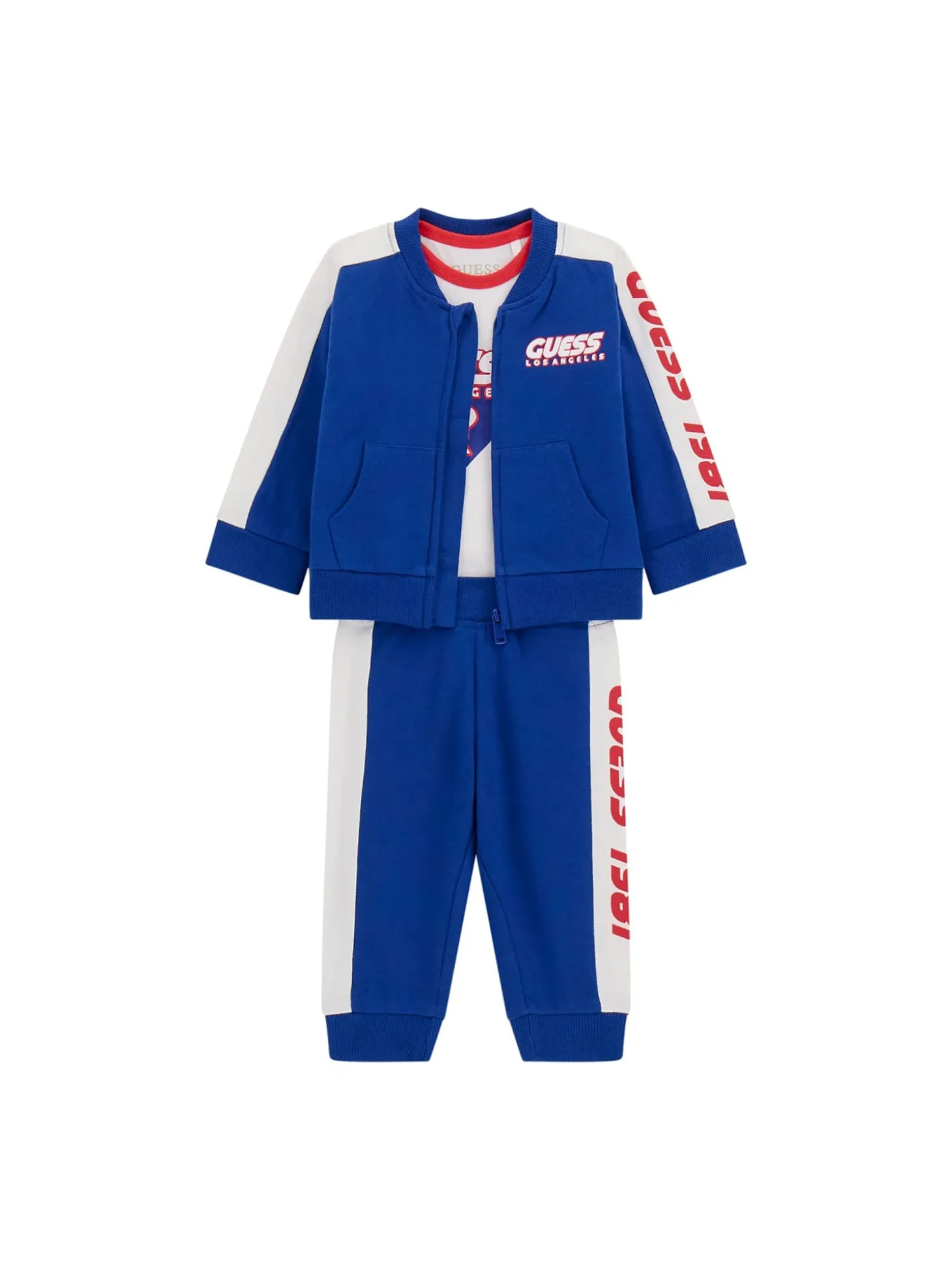 Completo neonato felpa con zip, body e pantalone blu maya