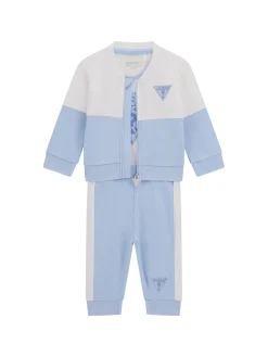 Completo neonato felpa con zip, body e pantalone azzurro