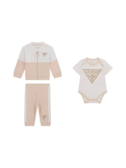 Completo neonato felpa con zip, body e pantalone sabbia