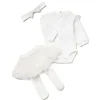 Completo tre pezzi body, calzamaglia e fascia panna