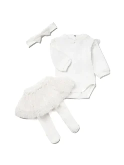 Completo tre pezzi body, calzamaglia e fascia panna