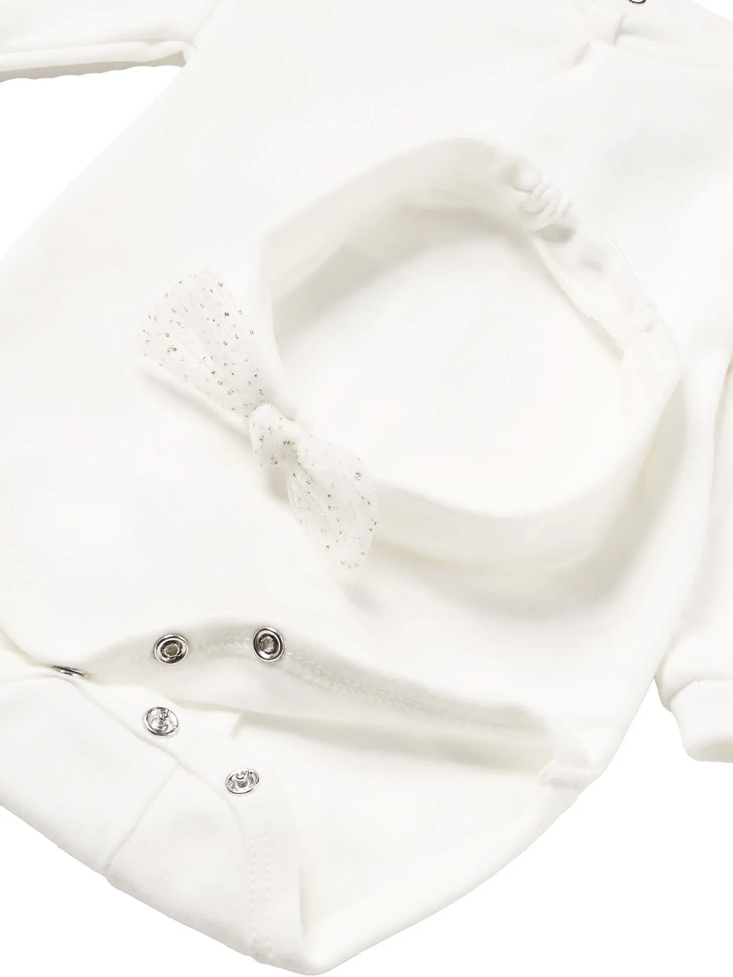 Completo tre pezzi body, calzamaglia e fascia panna