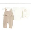 Completo tre pezzi salopette, maglia e cardigan beige multi