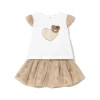 Completo t-shirt e gonna in tulle bianco/beige