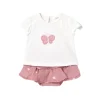 Completo t-shirt e gonna in cotone rosa/bianco