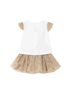 Completo t-shirt e gonna in tulle bianco/beige