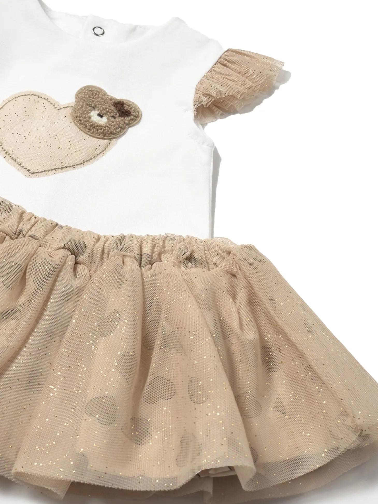 Completo t-shirt e gonna in tulle bianco/beige