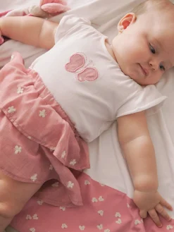 Completo t-shirt e gonna in cotone rosa/bianco