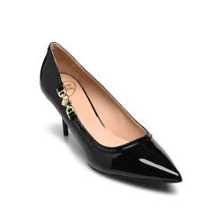 Decolleté in vernice con catena e cuori nero