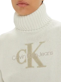 Dolcevita con grande logo frontale avorio
