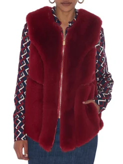 Ecopelliccia smanicata con zip rosso