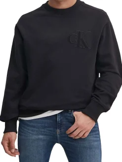 Felpa a maniche lunghe con applique logo nero