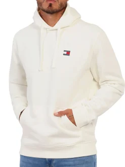 Felpa badge con cappuccio bianco antico