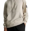 Felpa con cappuccio badge cotone beige